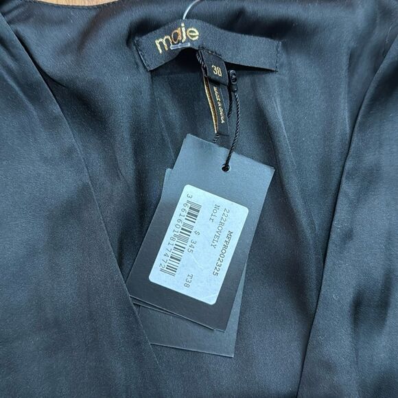 NWT Maje Rovely Black Satin Mini Dress FR 38 (US M) NWT MSRP $345 - Picture 7 of 13